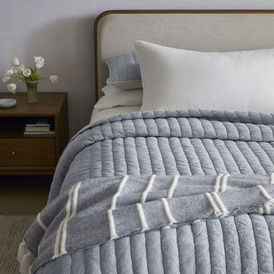 European Flax Linen Cotton Pick Stitch Bedspread & Pillowcases